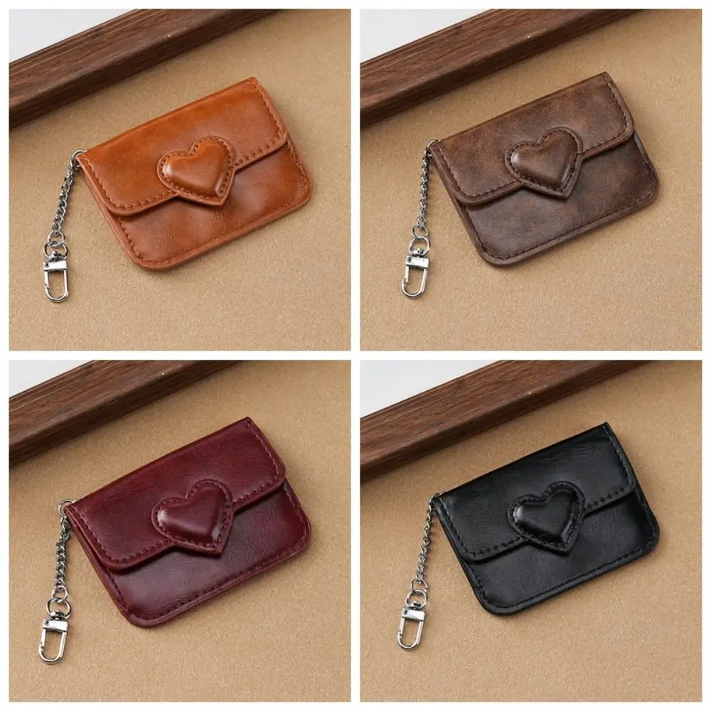 

Cute PU Leather Car Key Chain Heart Shaped Lightweight Card Holder Anti-magnetic Multi-card Small Wallet Cash Coin Bag