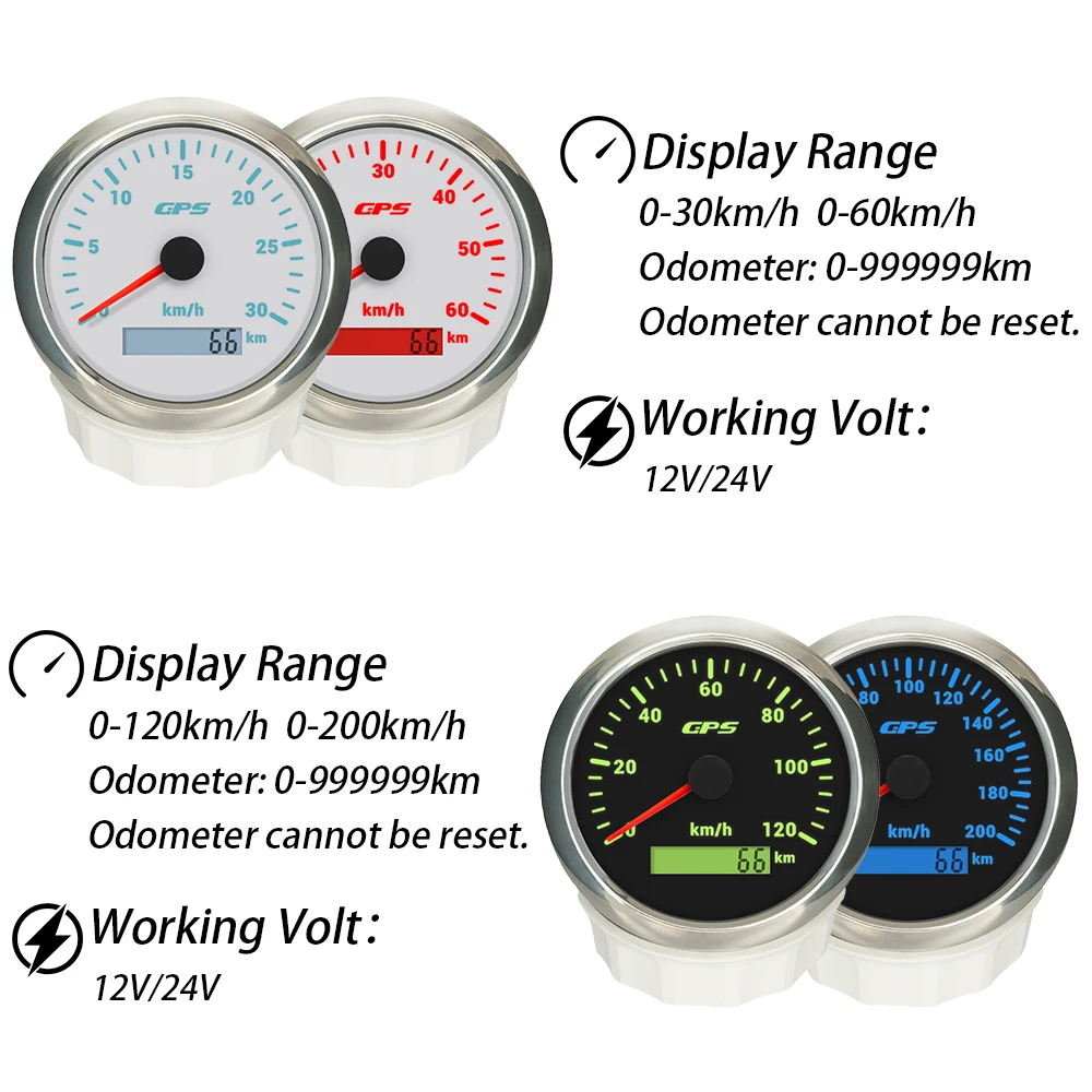 

Rhaxel Boat Cars 85MM GPS Speedometer 30K 60K 120K 200K with 3K 4K 6K 8K Tachometer Gauge Set with Backlights 12V 24V