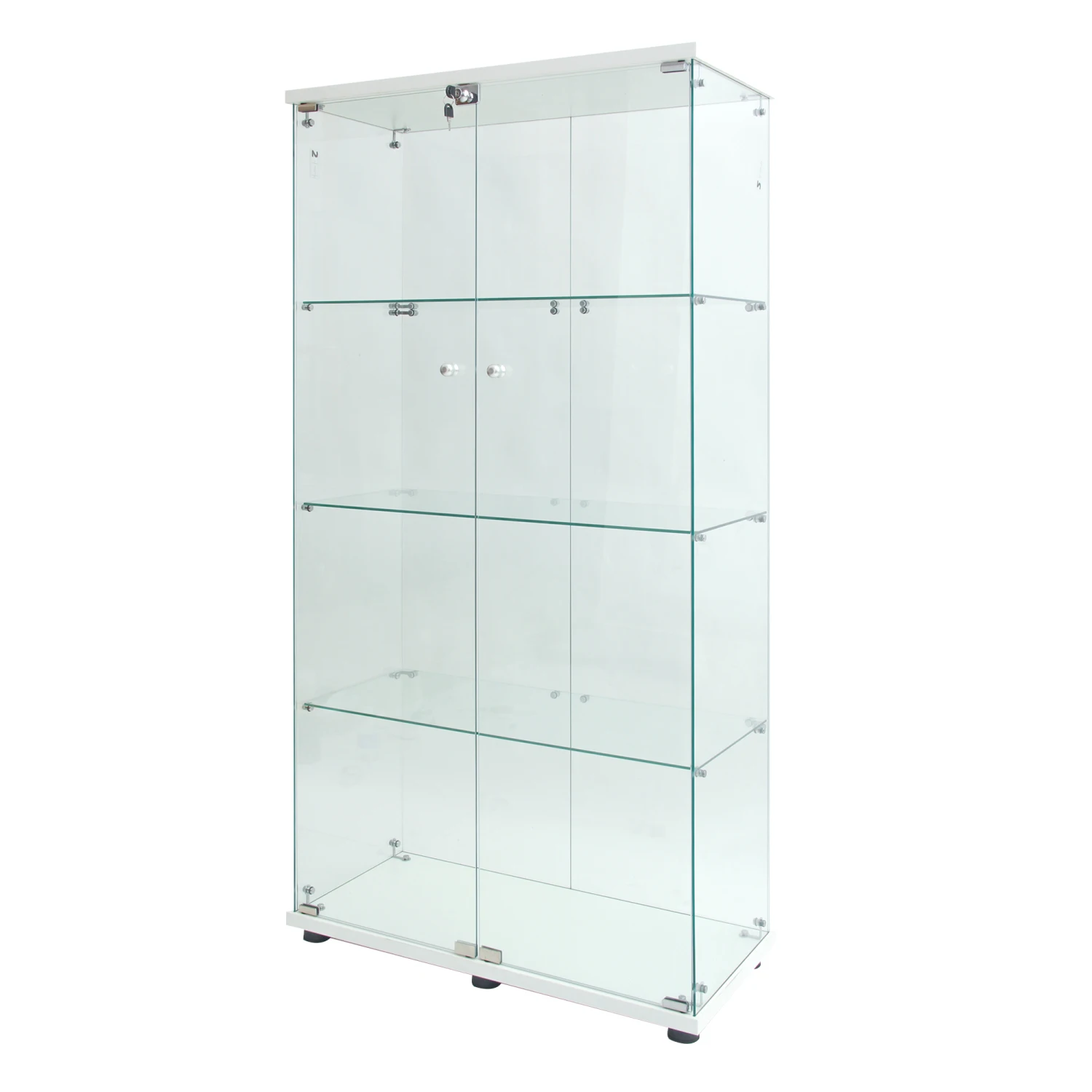 Two-door LED lights Glass Display Cabinet 4 Shelves, Floor Standing Curio Bookshelf, Living Room Bedroom Office Furniture, 64.7"