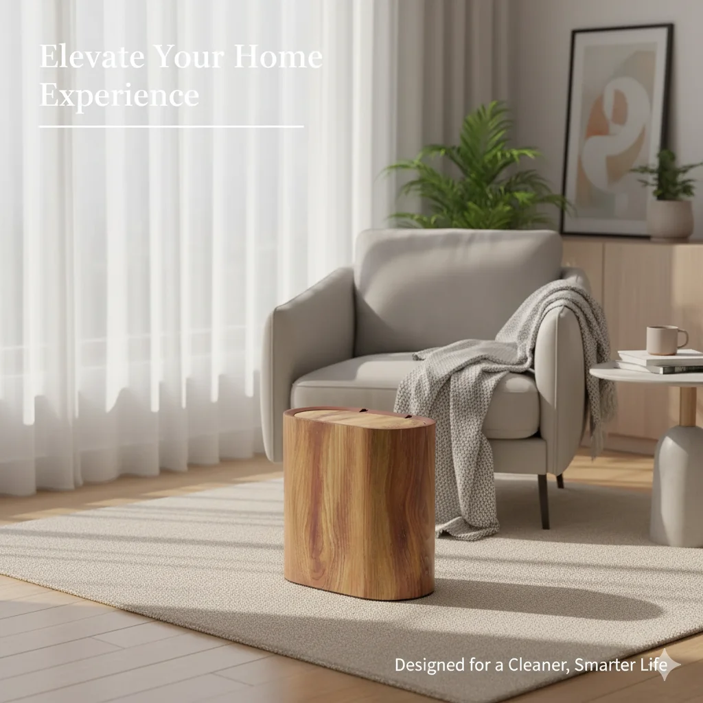 

Компактная корзина для мусора для ванной комнаты, узкая тонкая банка нажимного типа с текстурой древесного зерна, крышка с защитой от запаха для туалета, спальни, офиса