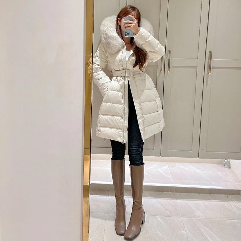 

Women 2024 Winter New Thicken Warm Down Jacket Female Mid Length Casual Overcoats Ladies White Duck Down Hooded Coats Q787