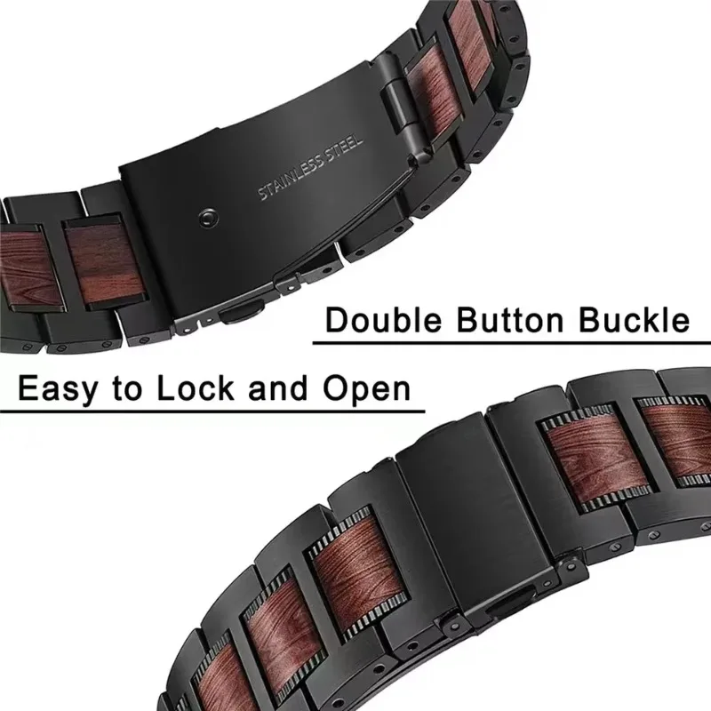 Cinturino in metallo da 22 mm per Huawei Watch GT3-4-5 Pro 46mm Bracciale durevole in legno di moda Amazfit GTR 3 4/Bip 5 6/Balance 2 Accessori
