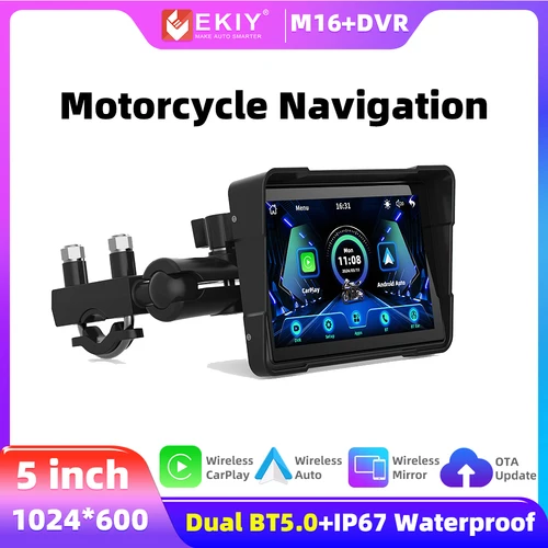EKIY MTC16 5 pulgadas navegación motocicleta impermeable inalámbrico Android Auto Apple Carplay pantalla Monitor portátil motocicleta