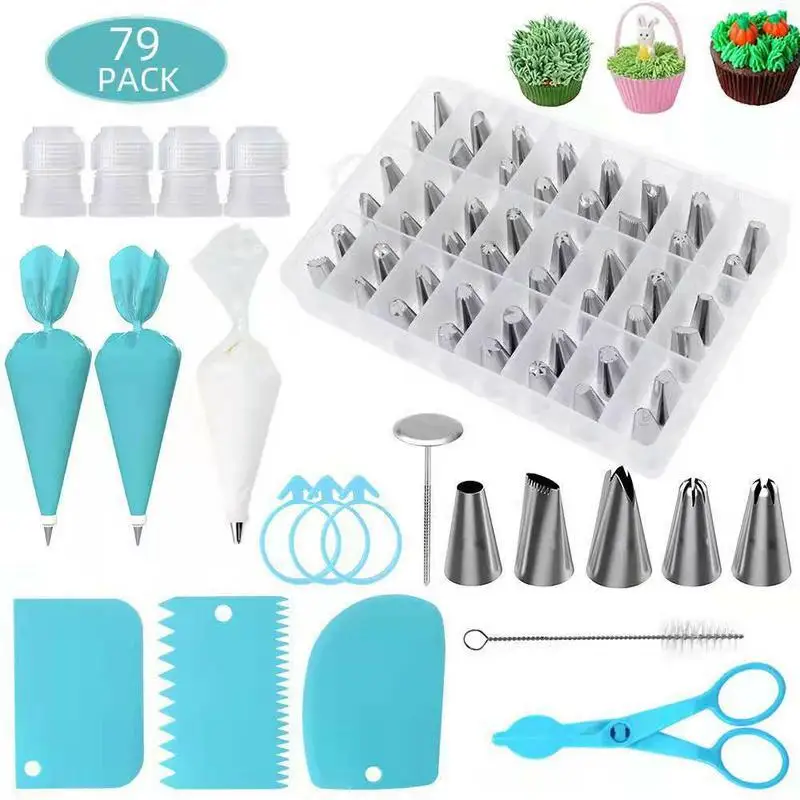 

79PC Piping Tip with Lable Cake Baking Tools Cake Decorating Piping Tip Patry Bags Cream Scraper Muffin Cup Scraper Kitchen Tool