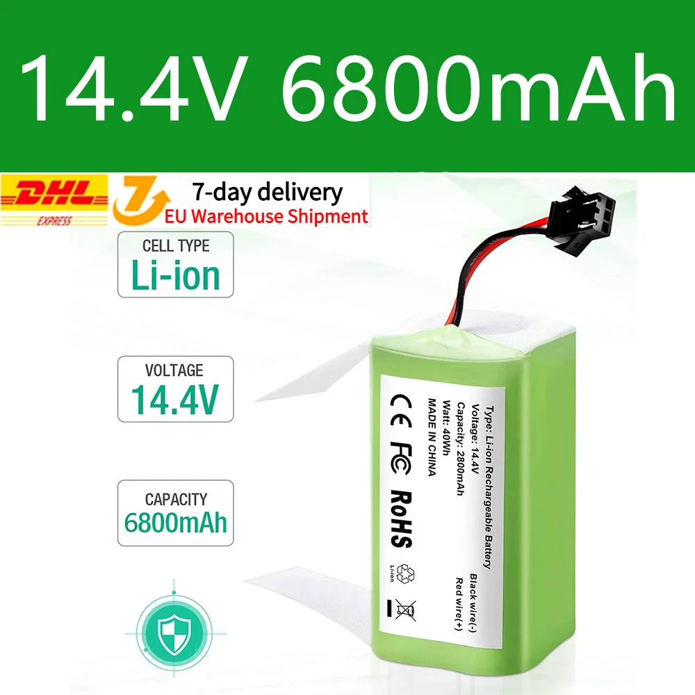 

14.4V 6800mAh Li-ion Battery for for Conga 990 1090 Tesvor X500 Ecovacs Deebot N79 N79S DN622 Eufy RoboVac 11 11S RoboVac 30