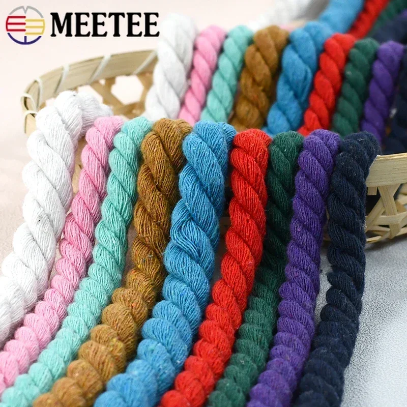 Meetee 5Meters Colorful Cotton Rope 5/8/10/12/20mm Three-strand Twisted Cord Home Decoration Ropes Tape DIY Sewing Accessories