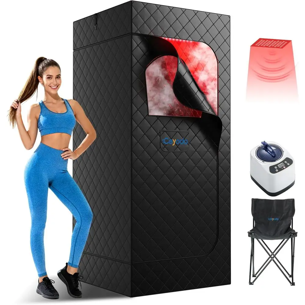 

Portable Sauna with 660nm Red Light Therapy & 850nm, 5-Layer Waterproof, 3L 1300W Steamer, Folding Chair, for Home Sauna Spa Per