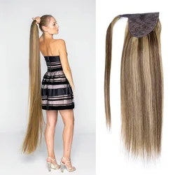 Human Hair Ponytail Extensions Magic Paste Invisible Ponytails 14-22‘’Wrap Around Soft Straight Ponytail Extensions With Clip in