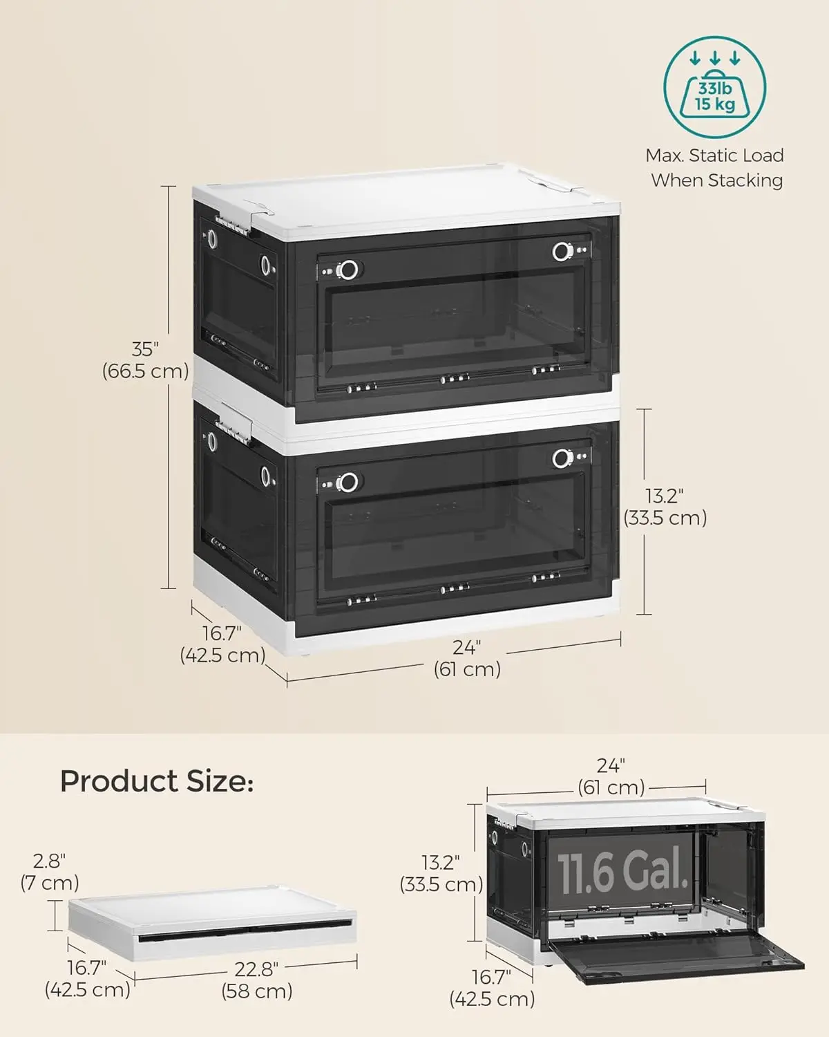 Storage Bins with Lids, 18 Gal. Stackable Closet Organizer and Storage, Pack of 2, Wheels and 5 Doors, Storage Cabinet