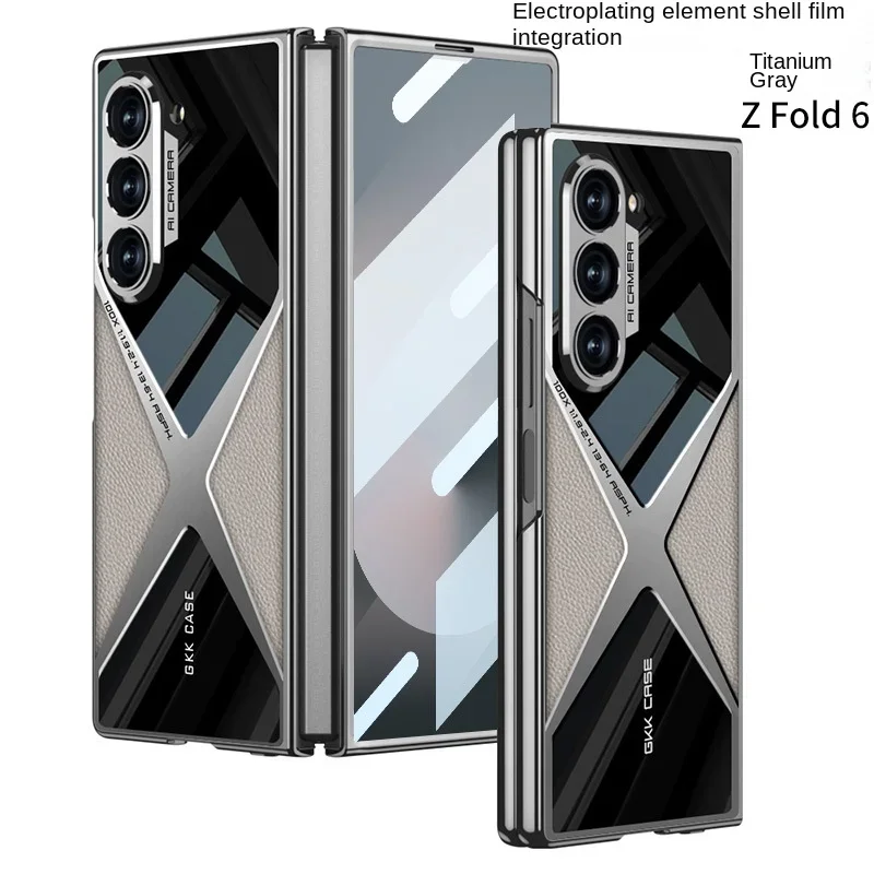 

Electroplated Leather Phone Case for Samsung Galaxy Z Fold 7 6 5 Fold7 Fold6 Fold5 Hard Shell Protective Film Cover