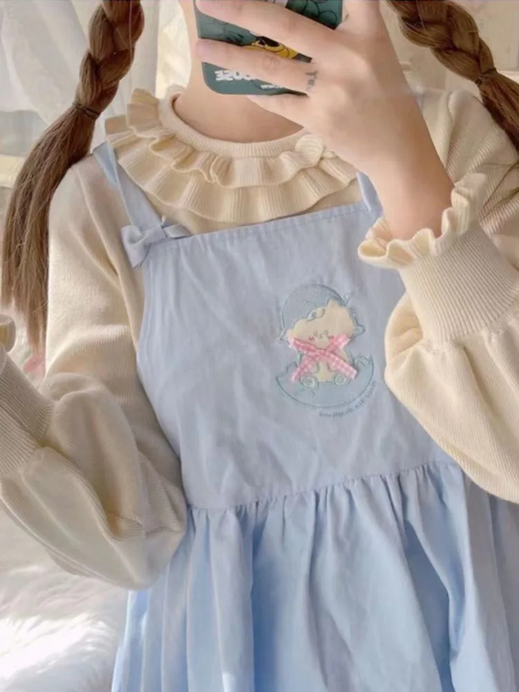 

Cute Lolta Peter Pan Collar Sweaters Mujer Autumn Winter Bottoming Knitted Pullover 2025 New Loose Long Sleeve Top for Women