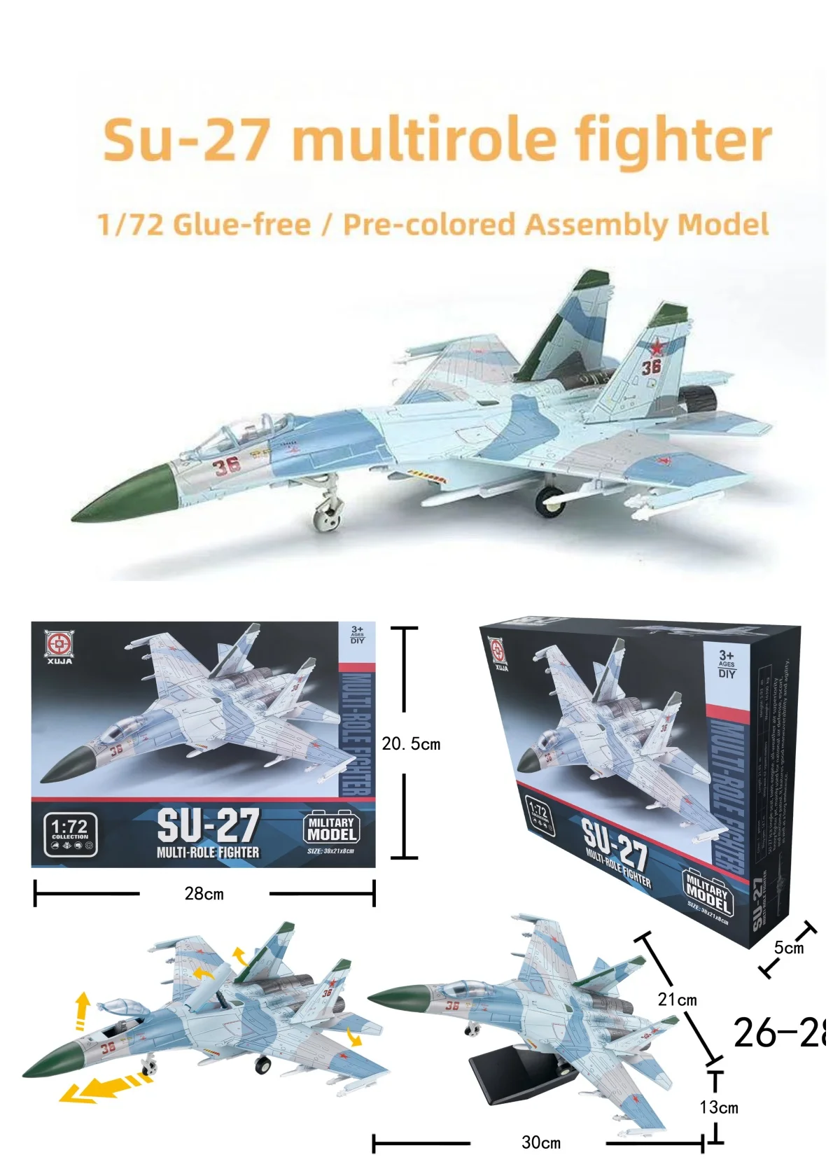 1/72 Scale Aircraft Su-27 Military Multi-purpose Stealth Fighter Airplane Models DIY ABS Side-striking Plane Collected Gift