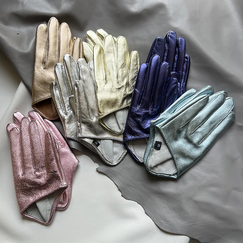 Men's Leather Gloves Women's Genuine Leather Gloves Lacquer Gloves Gold Silver Pink Blue Night Glove with Shiny Patent Leather
