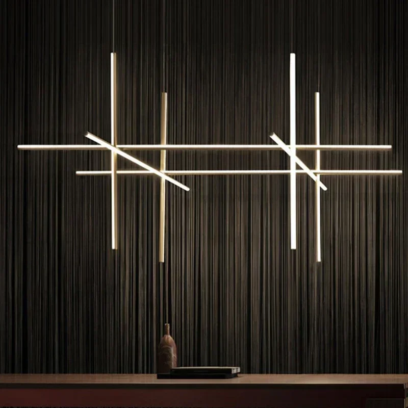 

Italy Designer Tube Gold Chandeliers Linear LED Pendant Light Suspended Hanging Lamp for Hotel Decoration Dinning Room