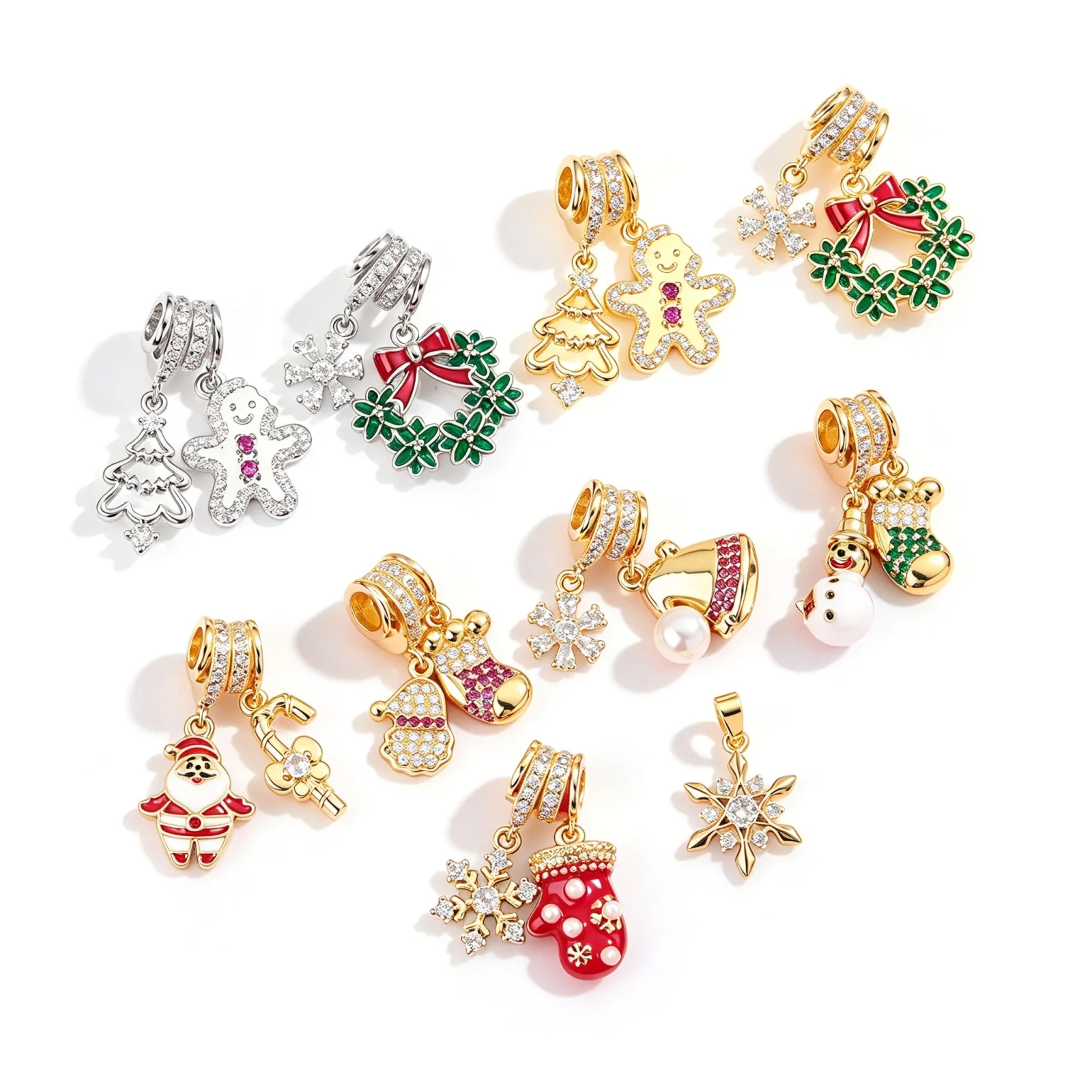 1pc Christmas Charms Cubic Zirconia Snowflake Santa Claus Gloves Hat Sock Brass 18K Gold Plated Pendant For DIY Necklace Jewelry