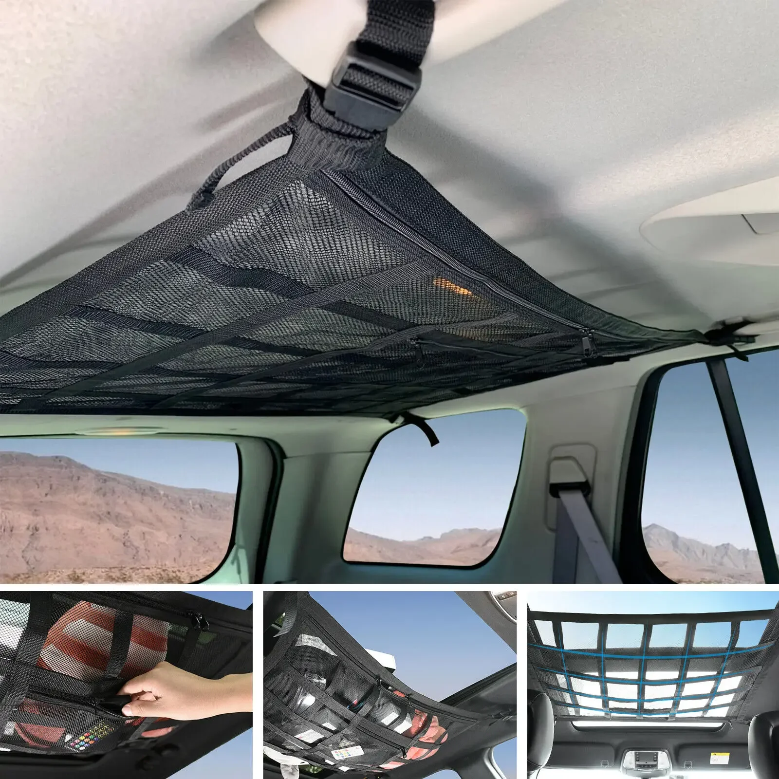 Siatka bagażowa na dach samochodu Kieszeń siatkowa torba organizacyjna Uniwersalna torba bagażowa 90x65CM zapobiegająca zwiotczeniu do SUV Van Camping Cab