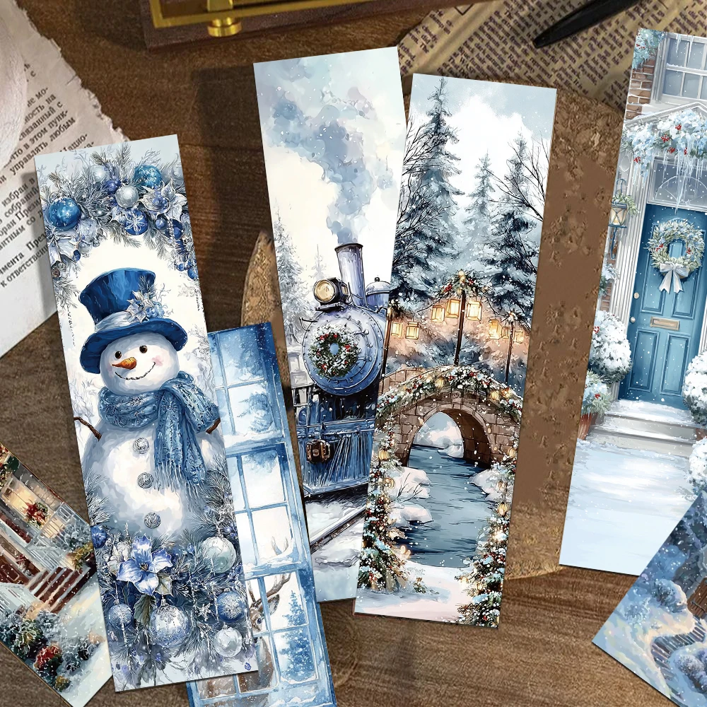 30pcs Blue Christmas Bookmarks Reading Pages Books Tagged Students Stationary Supplies DIY Aesthetic Bookmarks Festival Gifts