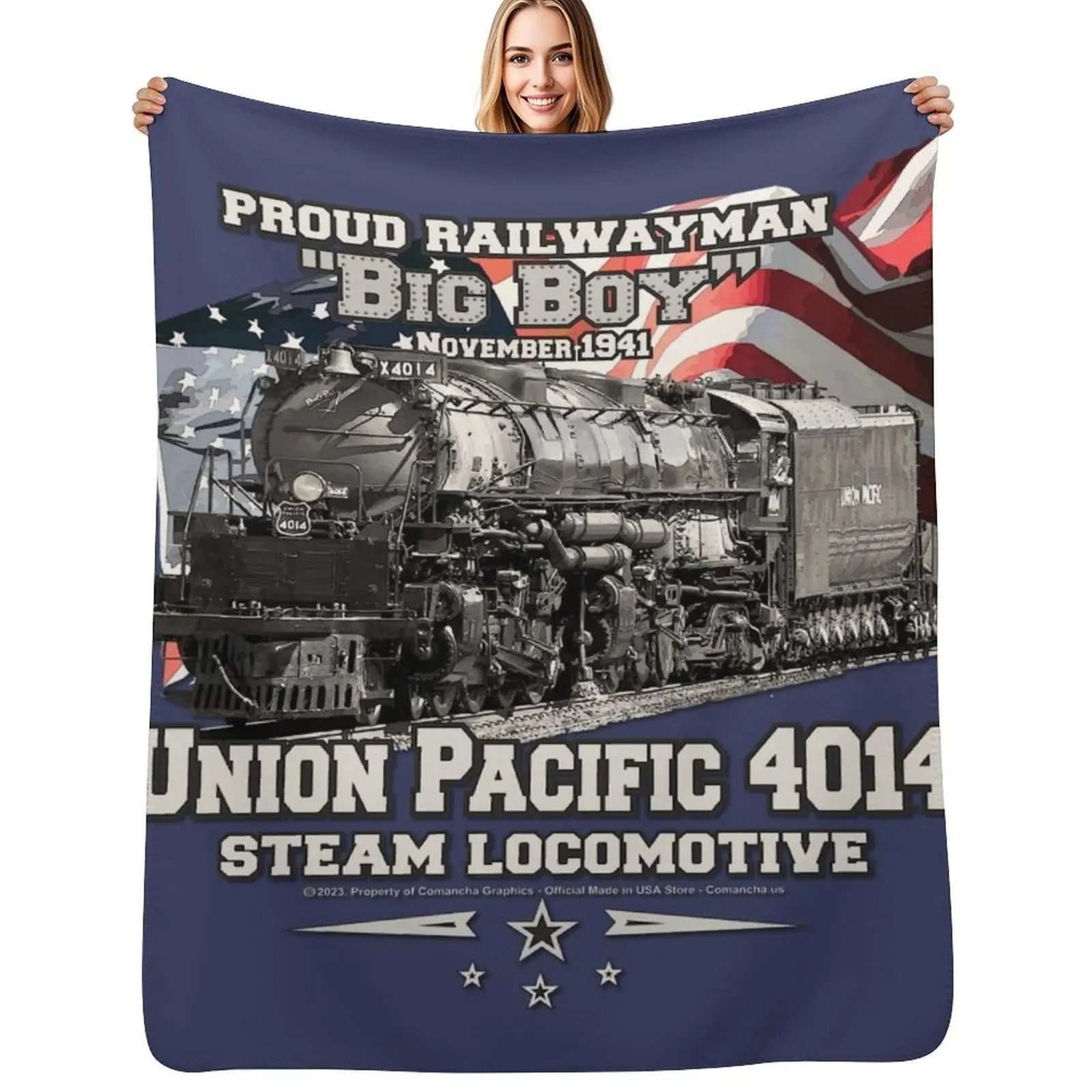 Steam Locomotive 4014 BIG BOY Throw Blanket Portable Lightweight Blanket for Travel Camping