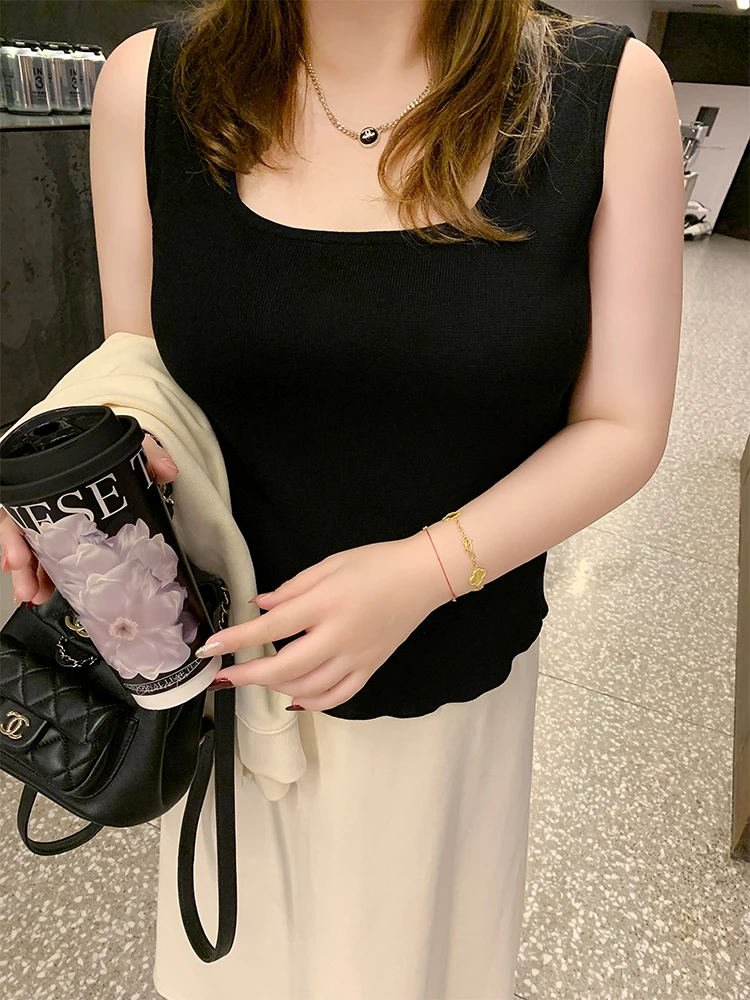 plus Size Knitted Base Layer Vest U-Ne Wide Strap Sling Top for Women Autumn New Arrival Basic Sle Commute Faion