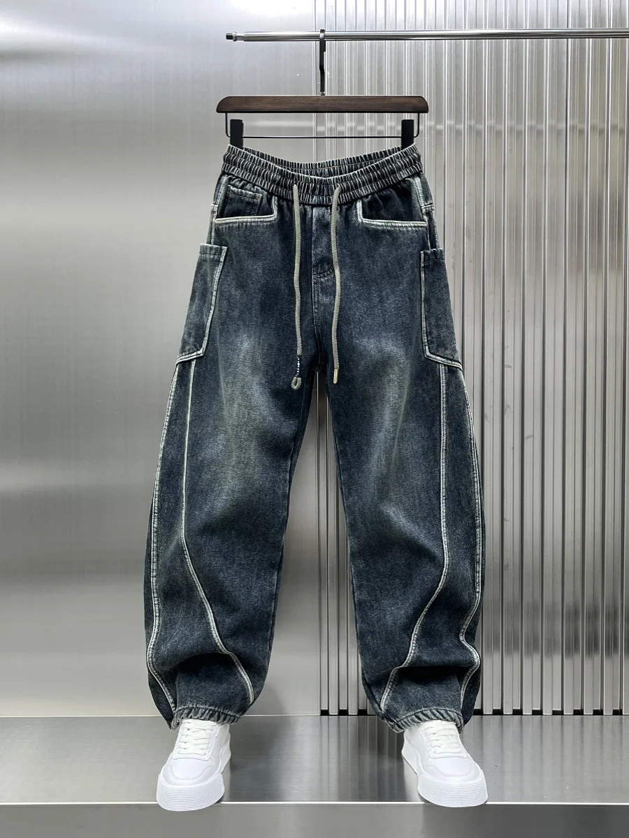 

Мужские джинсы свободного кроя прямого кроя весна 2025: ретро-стиль, модные, высококачественные, из хлопкового стрейч-денима, для молодежи