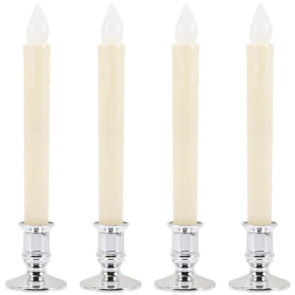 

4 Pcs Simulation LED Tea Lights Taper Holders Candlesticks Christmas Flameless Decor Halloween Conical