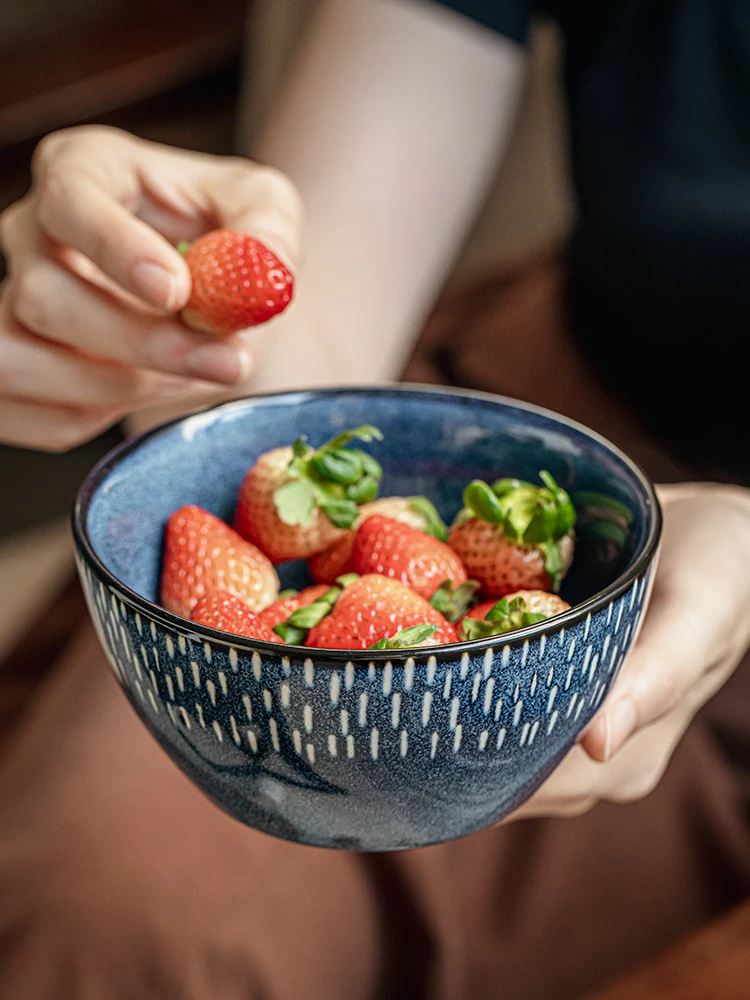 

Vintage Hand Painted 5 Inch Ceramic Rice Bowl Thickened Dining Bowl