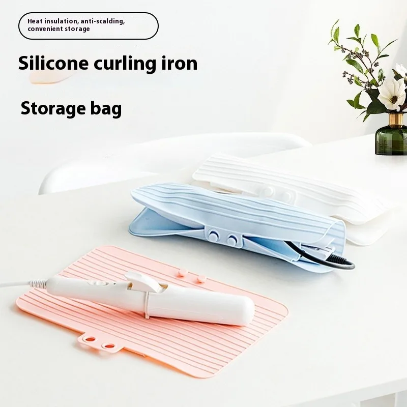 

1 шт. Портативная силиконовая сумка для хранения щипцов для завивки - теплоизоляция, противоожоговая подушка для хранения - удобная для путешествий - плоский чехол с зажимом