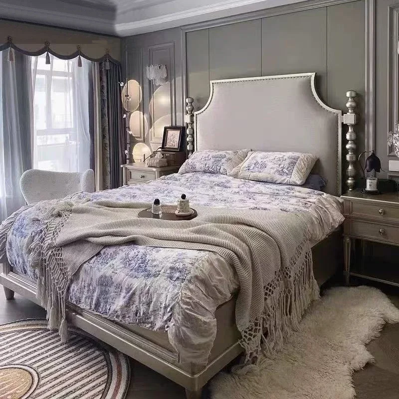 Silk cloth soft wood double bed