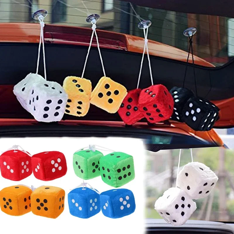 1/2Pcs Car Pendant Colorful Plush Dice Popular Rear View Mirror Charms Suspension Ornaments Auto Accessories Interior