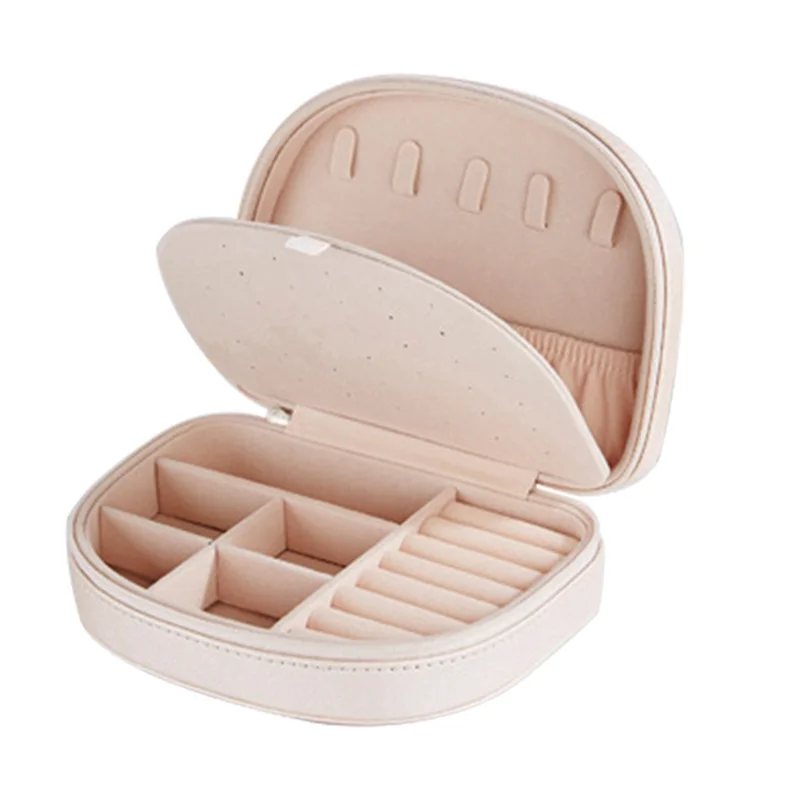 

ABWP-1 Piece Travel Jewelry Box,Travel Jewelry Case,Seashell-Shaped Jewelry Box Apricot PU For Women, Jewelry Storage Box
