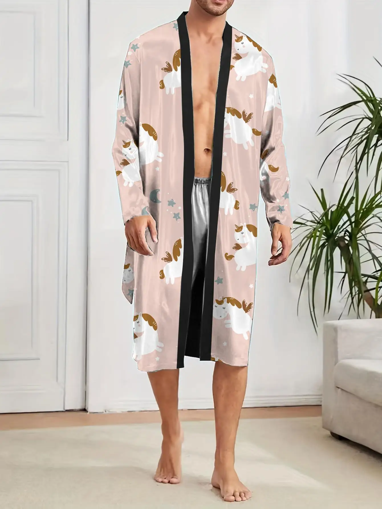 1pcs Men's Robes 2026 Spring/Summer Sleepwear Robe man Bathrobe Breathable Robes 3D Printed dressing gown Graphic