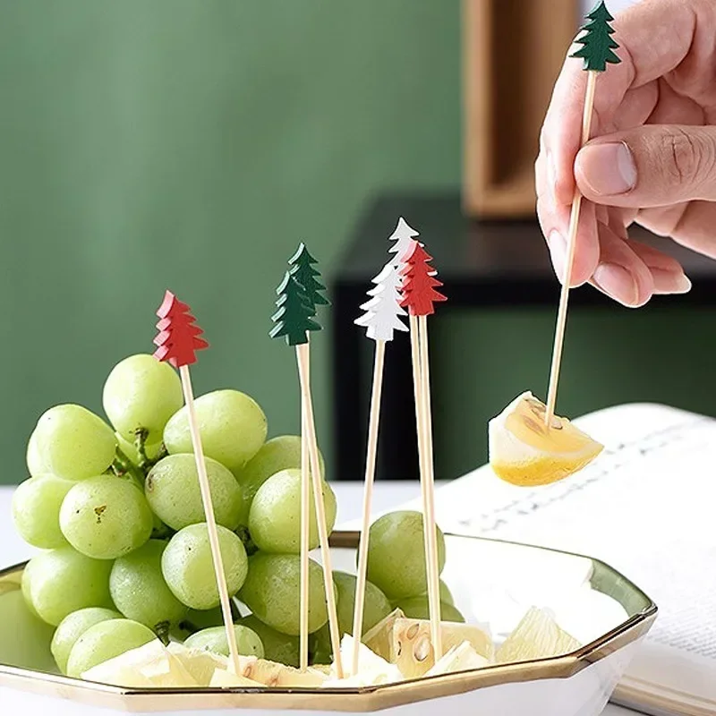 Mini Disposable Christmas Fruit Sticks Santa Claus Bamboo Skewers Pick Buffet Cupcake Fork Toothpicks Xmas Party Home Ornaments
