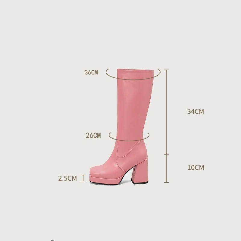 Purple Pink Green Punk Shoes Knee High Boots Women Square Toe Platform Side Zipper Chunky High Heels Motorcycle Boots Size 47 48