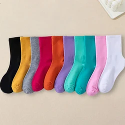 10 Pairs Women Round Neck Socks With Multiple Colors Solid Colors Simple Socks Fashionable And Versatile Casual Mid Length Socks