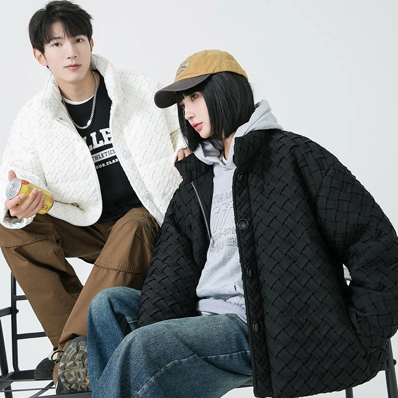 

Модная мужская пуховая куртка в стиле пэчворк с воротником-стойкой, свободного кроя, для пар, белая, с наполнителем из пуха, новинка зимы 2025 года