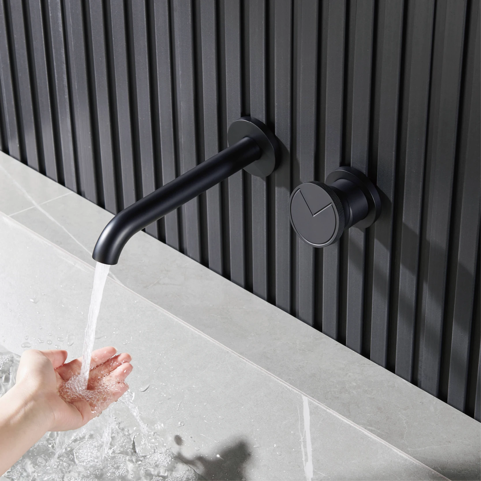 AITANA Brass Wall Mounted Basin Faucet Cold Hot Water Single Handle Two Hole Brushed Gold Nordic Style Bathroom Vanity Sink Tap