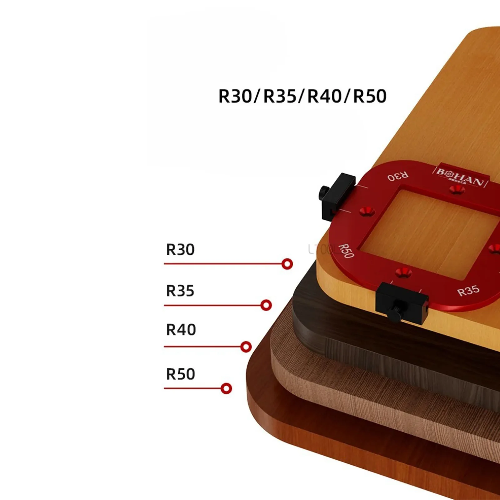 4 in 1 R10-R50 มุมรัศมีมิลลิ่งแม่แบบวงกลมตัดแม่แบบเครื่องมือเหมาะสําหรับงานไม้ที่ถูกต้อง Fillet ตัด
