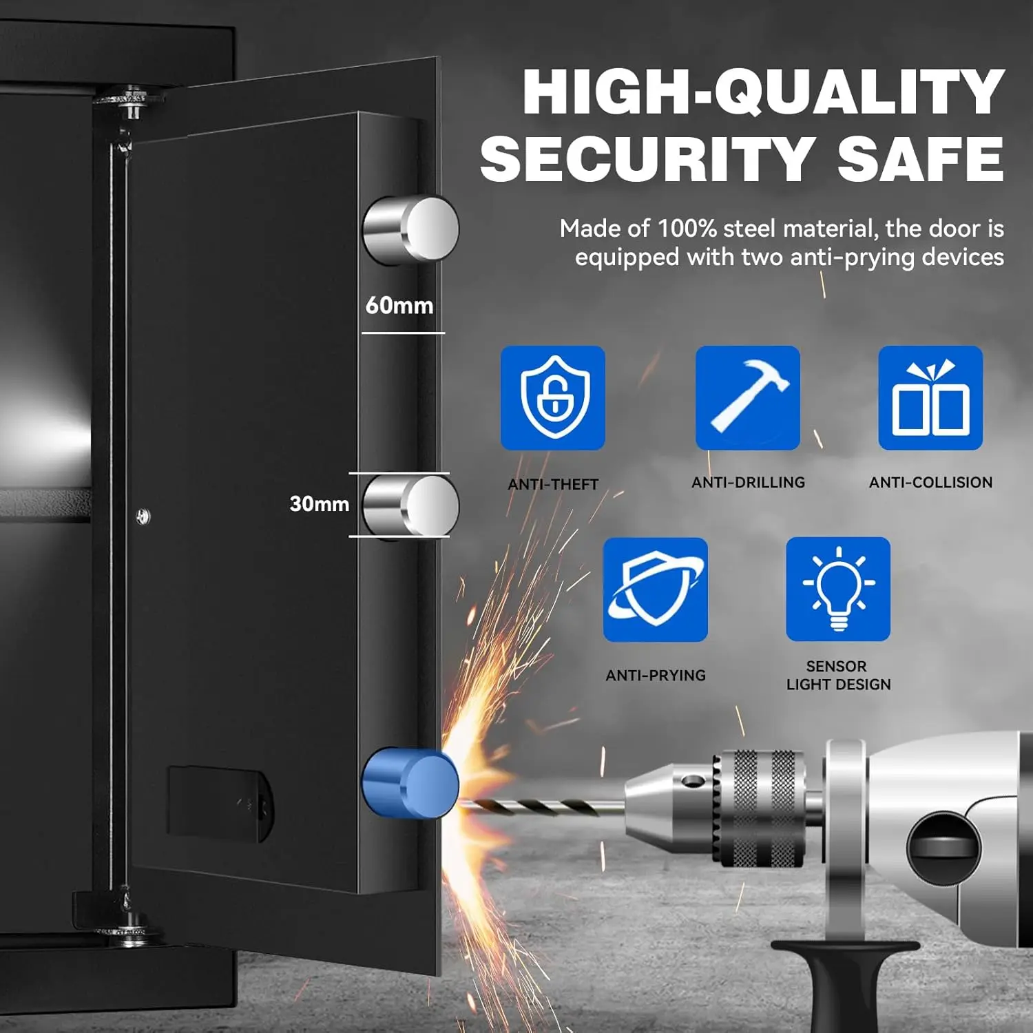 Safe Box for Home Documents- 2.5 Cu Ft Steel Safety Fireproof Waterproof Safe Box, Digital Keypad & Key, Mute Function & Removab