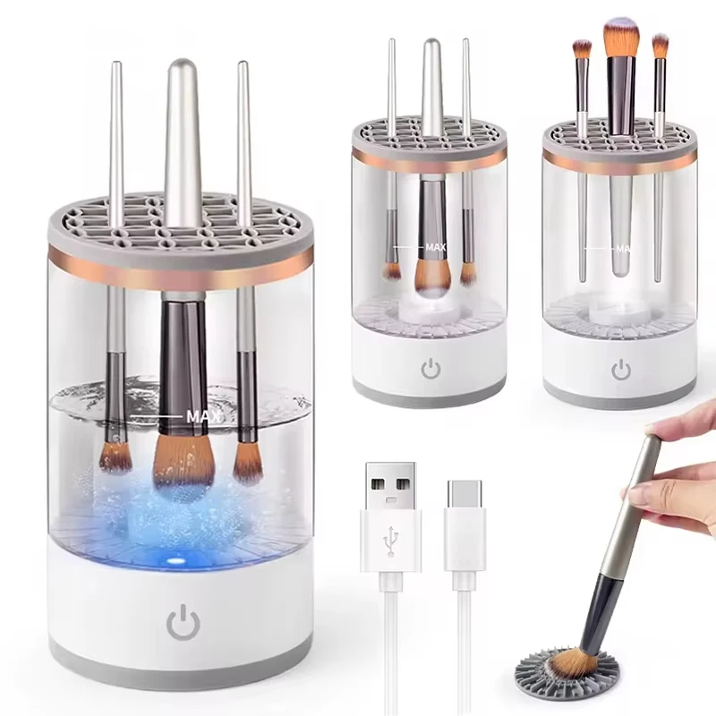 Electric Makeup Brush Cleaner Machine 3-in-1 USB Powered Automatic Spinning Gift for Female Cosmetic Brush Storage Cleaning Tool