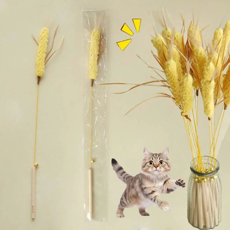 Juguete rompecabezas para gatos, campana, juguete interactivo chirriante con plumas para gatos, limpieza de dientes de cebada simulada, palo para Gato
