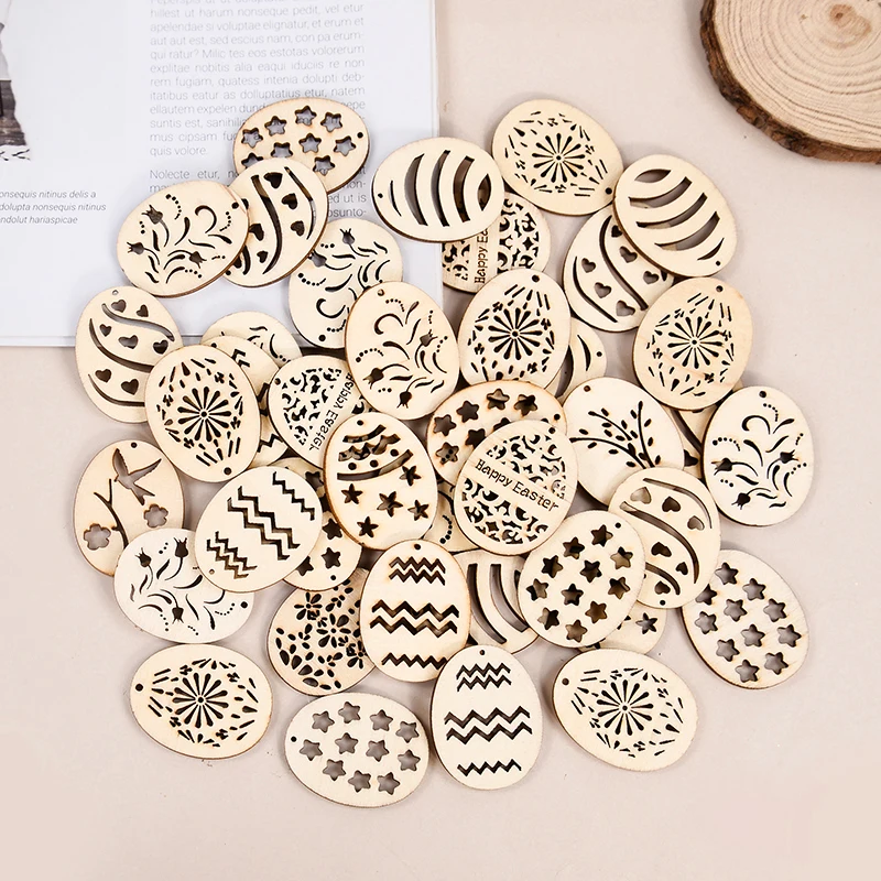 부활절 달걀 나무 DIY 공예 걸이식 장식품, 할로우 우드 칩, 행복한 부활절 파티 장식, 가정 어린이 선물, 25 개, 50 개