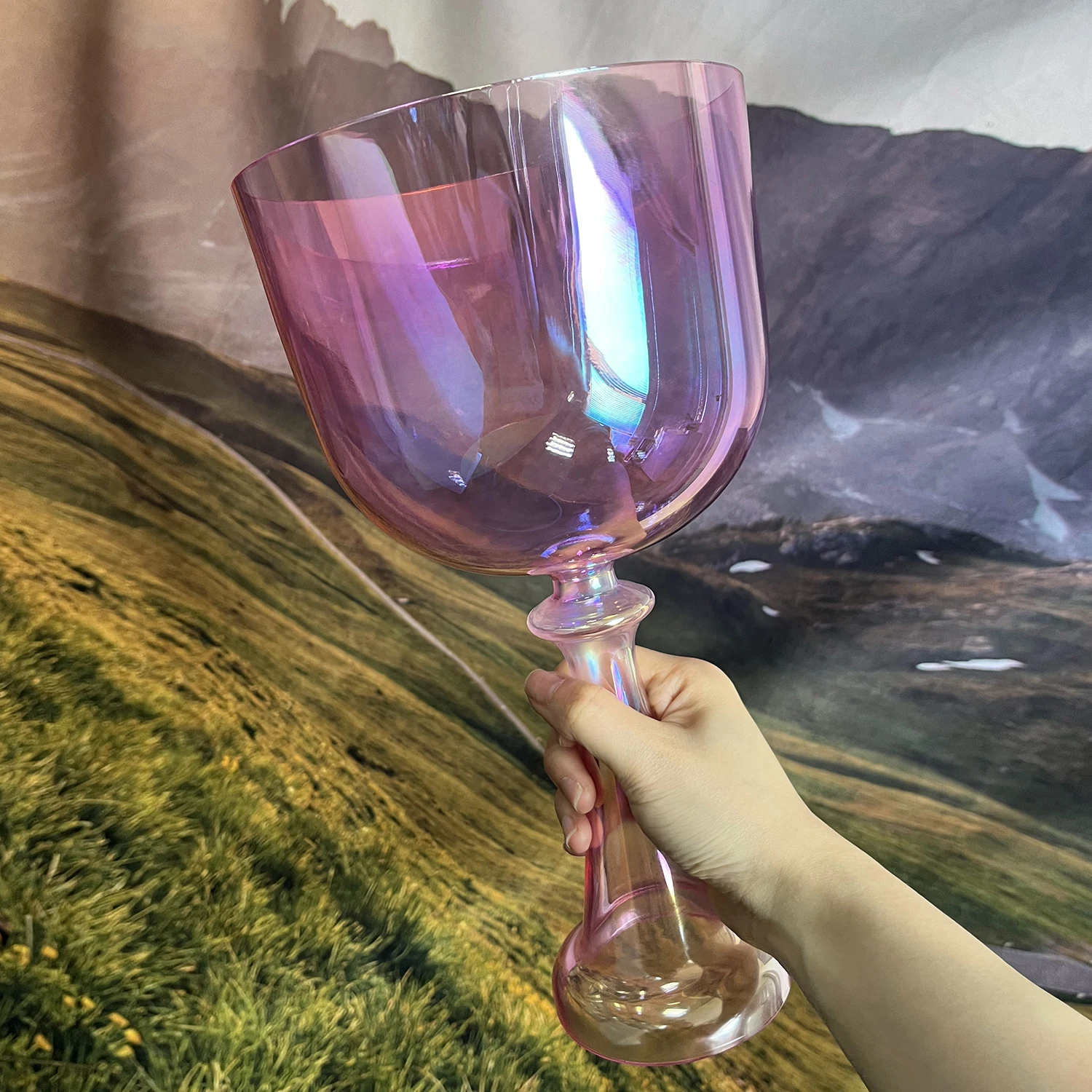Pink Heart High Quality Alchemy Cosmic Light Quartz Crystal Singing Holy Grail for Healing Sound Bath Crystal Singing Bowl