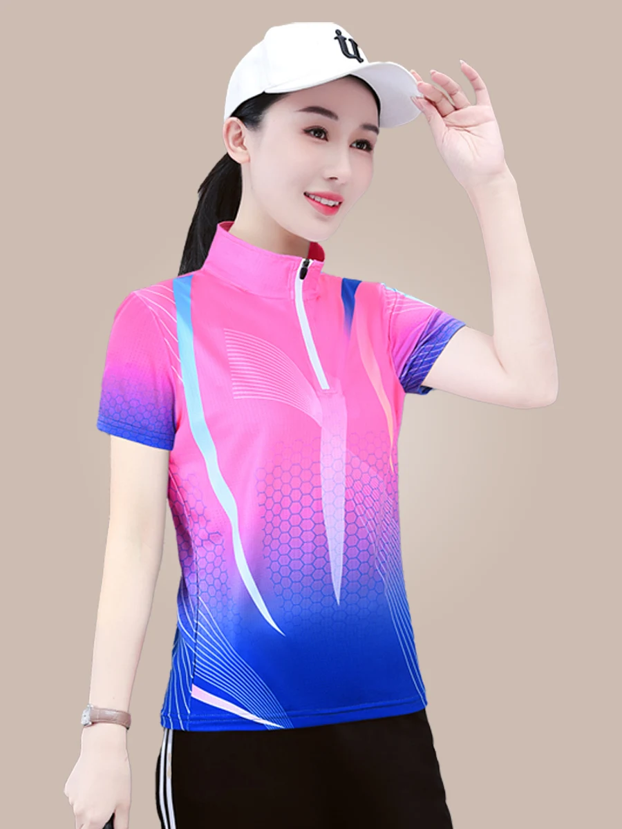 

Женская летняя спортивная футболка из ледяного шелка с быстрым высыханием, дышащая, с воротником-стойкой, тонкая, для тенниса, для мам