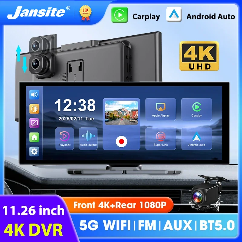 

11.26 inch Car Intelligent Screen 4K DVR Wireless Carplay Android Auto GPS Navigation IPS Screen Bluetooth Dashcam FM AUX