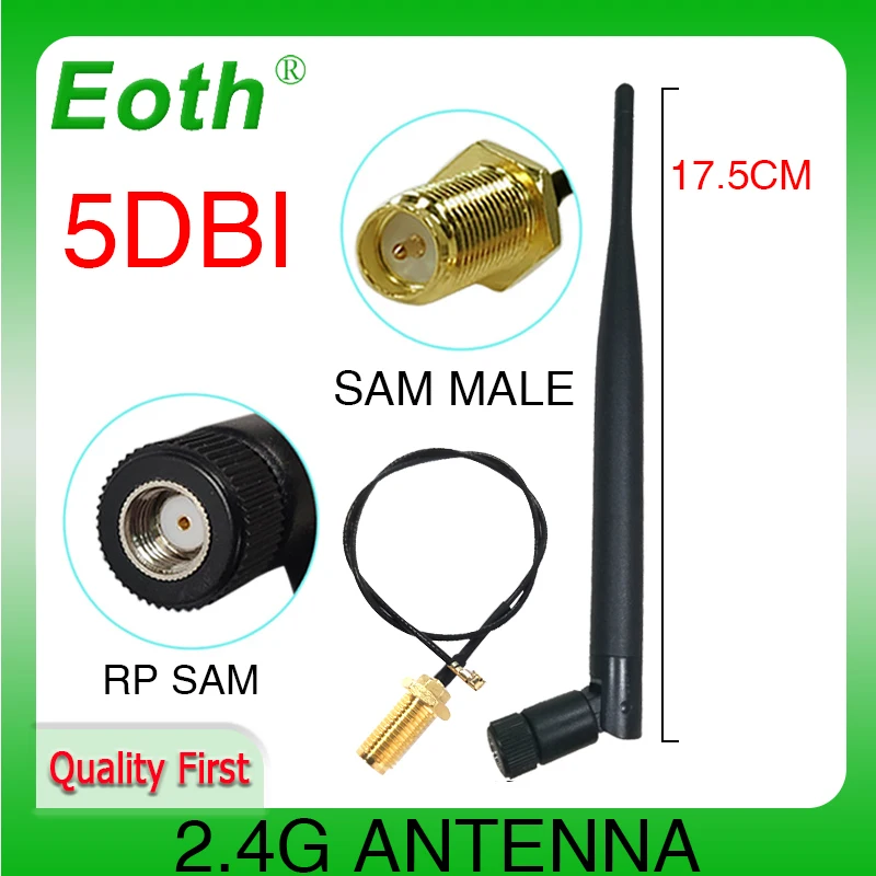 2.4 GHz Antenna wifi 5dBi RP-SMA Male 2.4G antena IOT wi fi antenne for router antenas SMA Male to ufl./ IPX 1.13 Pigtail Cable