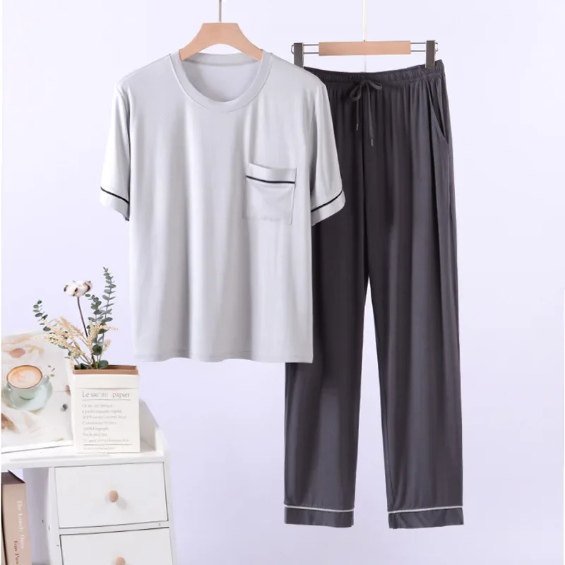 Men's pajamas summer Modal men's home suit short sleeve trousers thin casual can wear men's home clothes