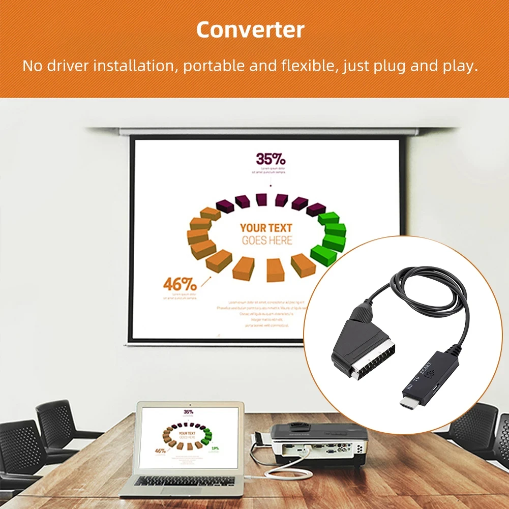 HDMI-Compatible to Scart Converter HDMI-Compatible Input to Scart Output Audio Video Cable Adapter Low Power Consumption