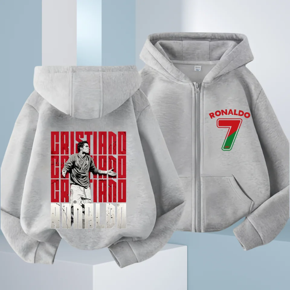 Children's Fashion Letters Football CR7 Zipper Style Coat Sweatshirt Boys Girls 3-12 Yrs Hoodie Long-sleeved Top Casual Clothing 5