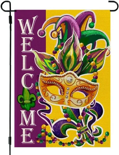 Personalized Happy Mardi Gras Garden Flag,  Mardi Gras Decor, Double-Sided ZZO EEZ