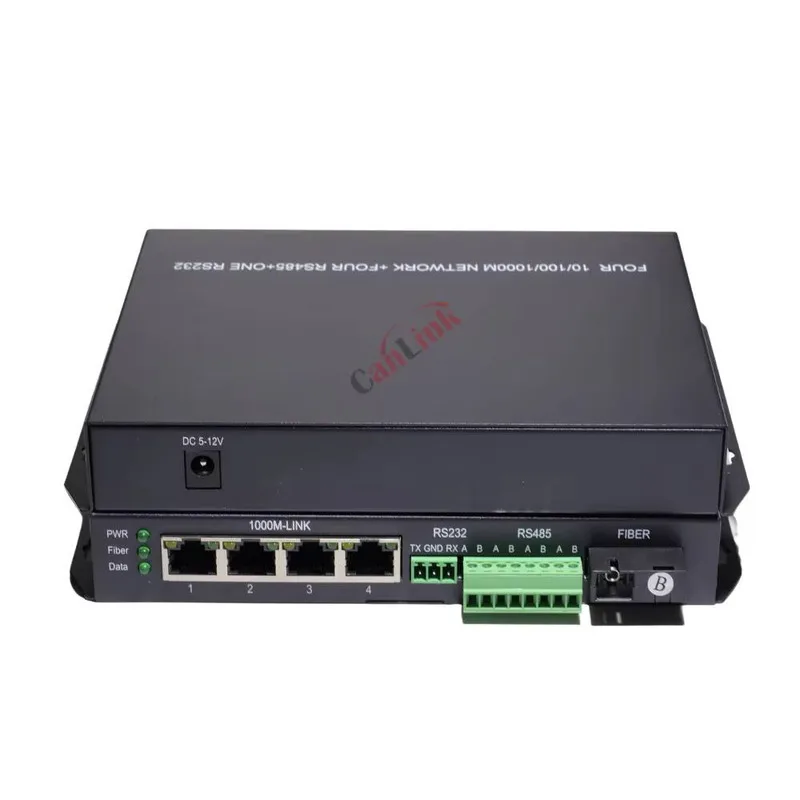 1 Pair 4 RS485+4 Gigabit Ports Optical Media Converter 20km SX SM SC RS485 to Ethernet Fiber Converter Plug and Play